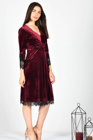 Bordo Kadife Abiye